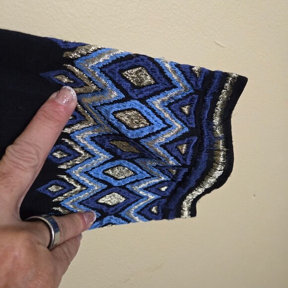 Calypso St. Barth Linen Embroidered V Neck Navy  Tunic Top Size S - Picture 6 of 9